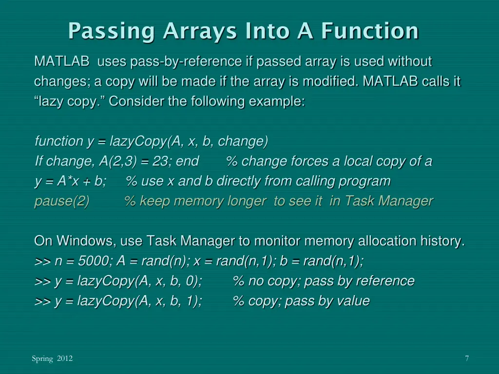 passing arrays into a function