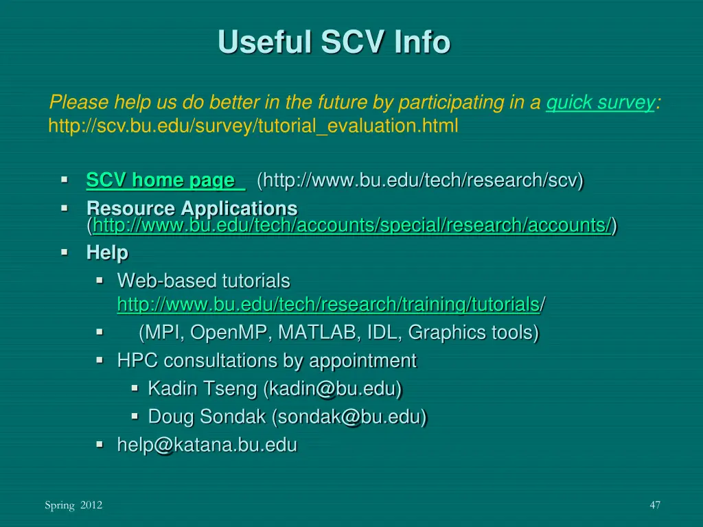 useful scv info