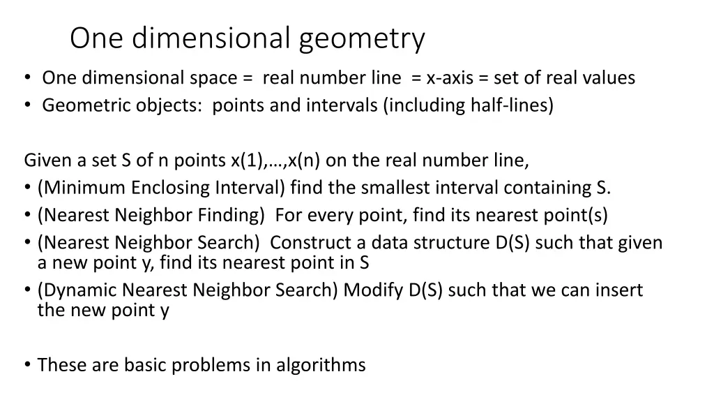 one dimensional geometry one dimensional space