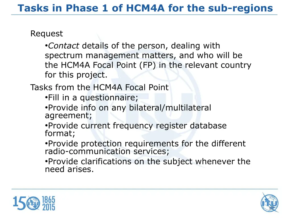 tasks in phase 1 of hcm4a for the sub regions