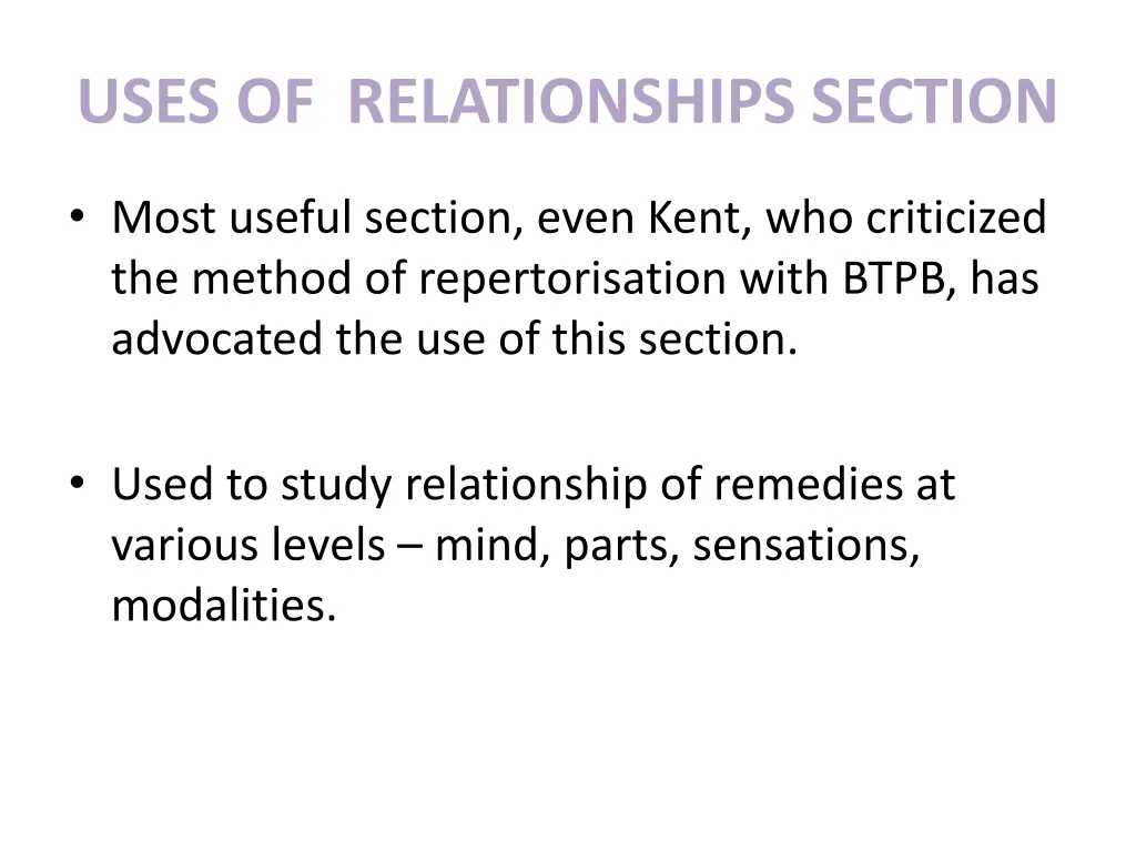 uses of relationships section