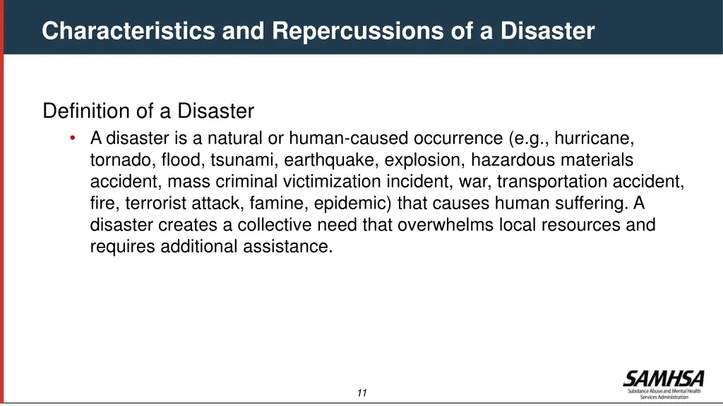 characteristics and repercussions of a disaster
