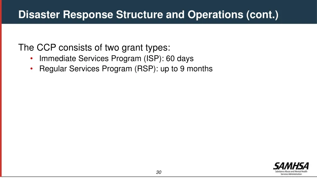 disaster response structure and operations cont