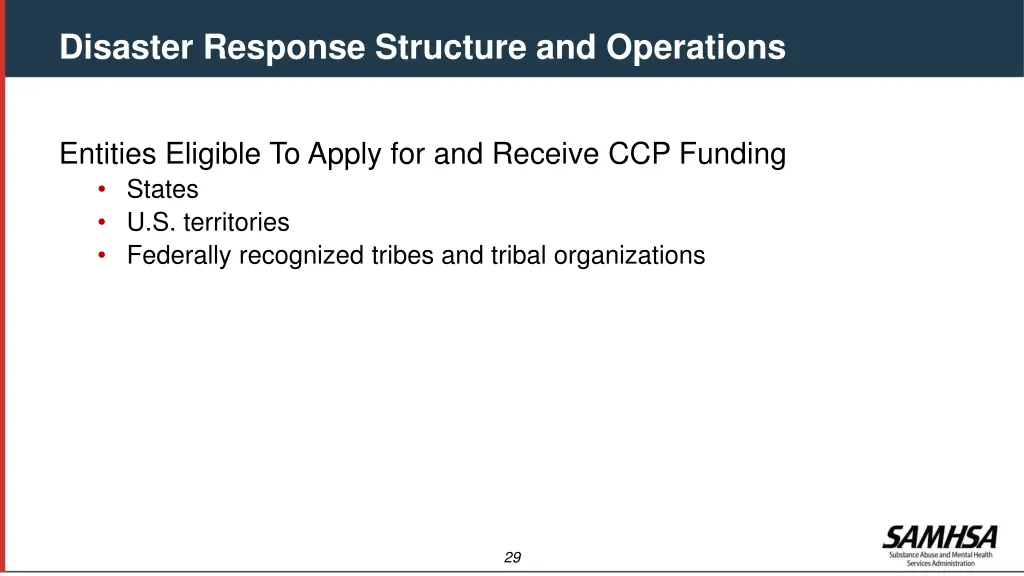 disaster response structure and operations