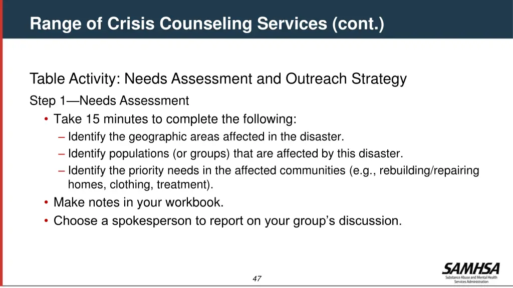 range of crisis counseling services cont 2