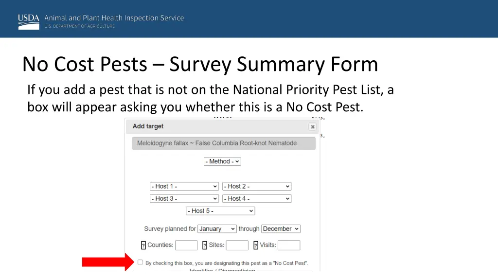 no cost pests survey summary form