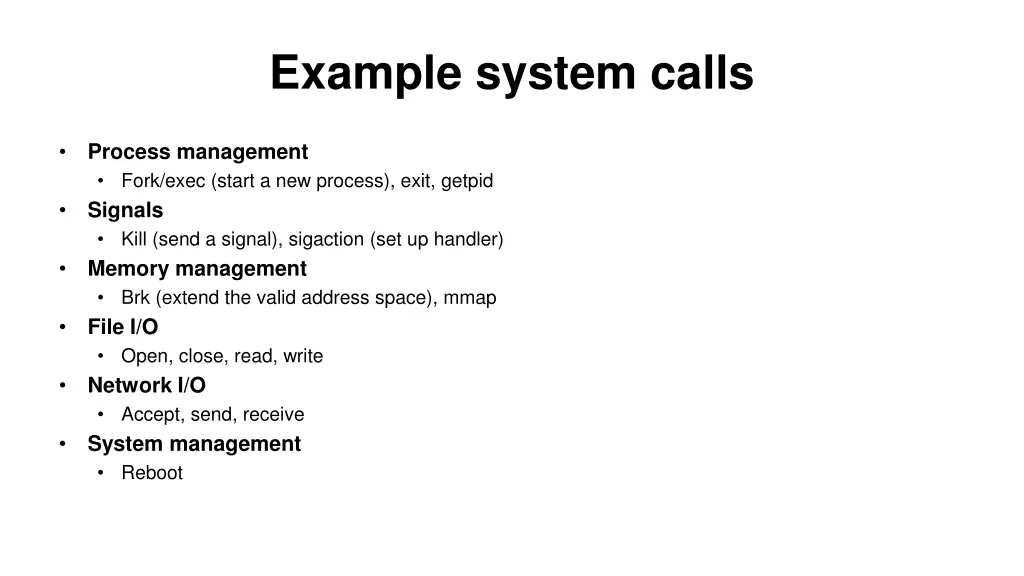 example system calls
