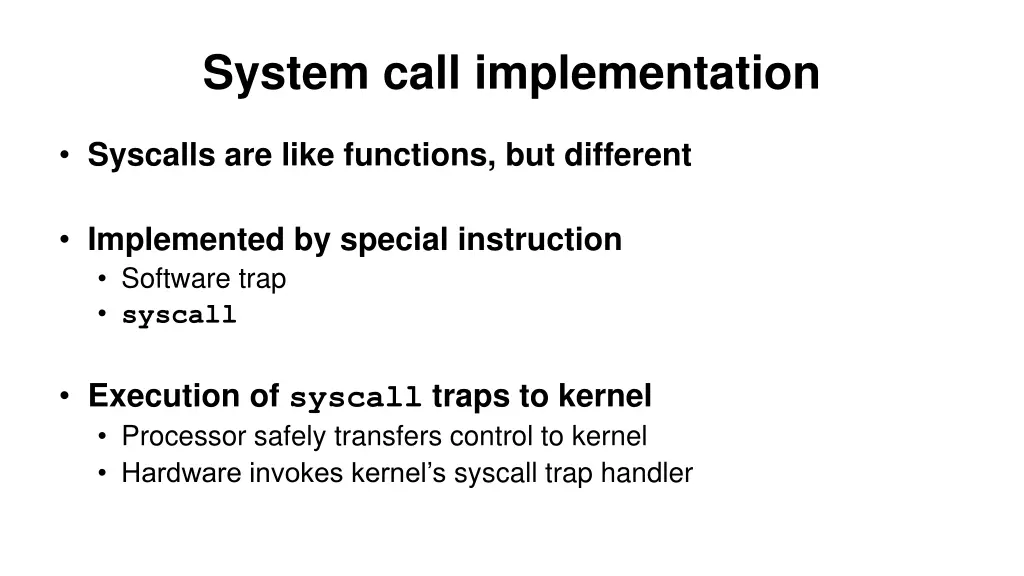 system call implementation