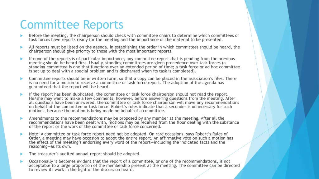 committee reports before the meeting