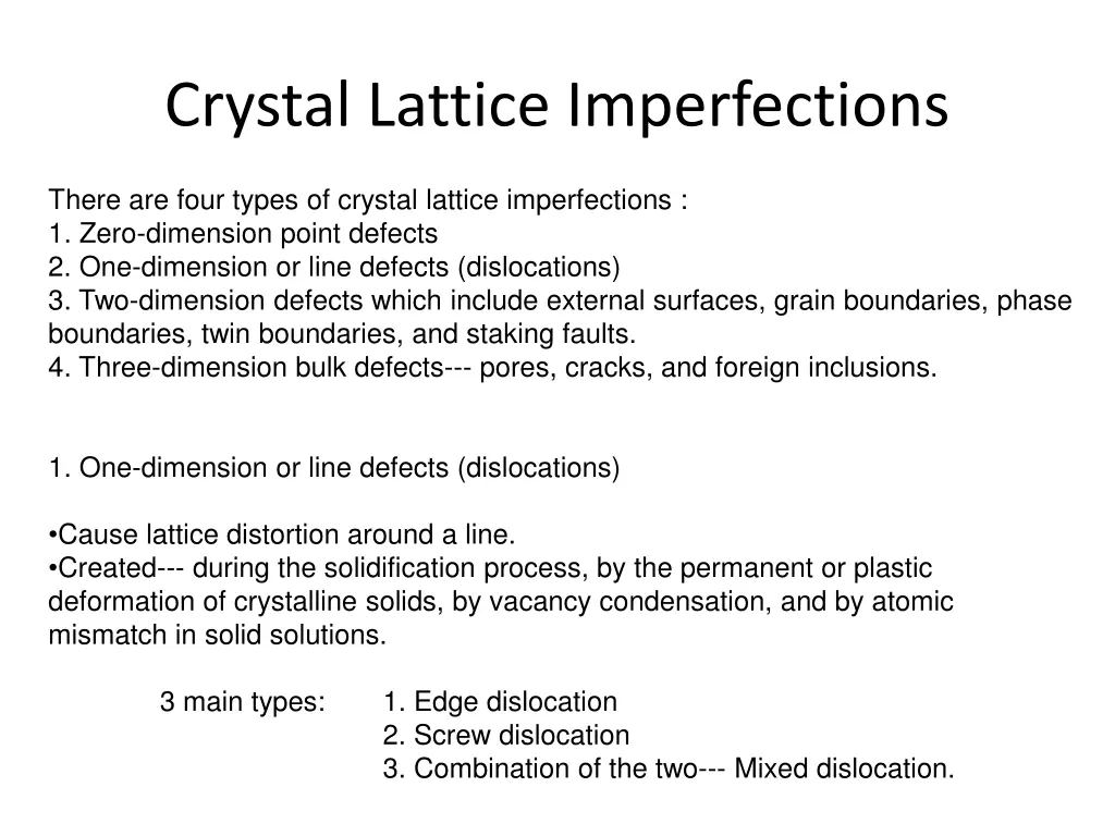 crystal lattice imperfections