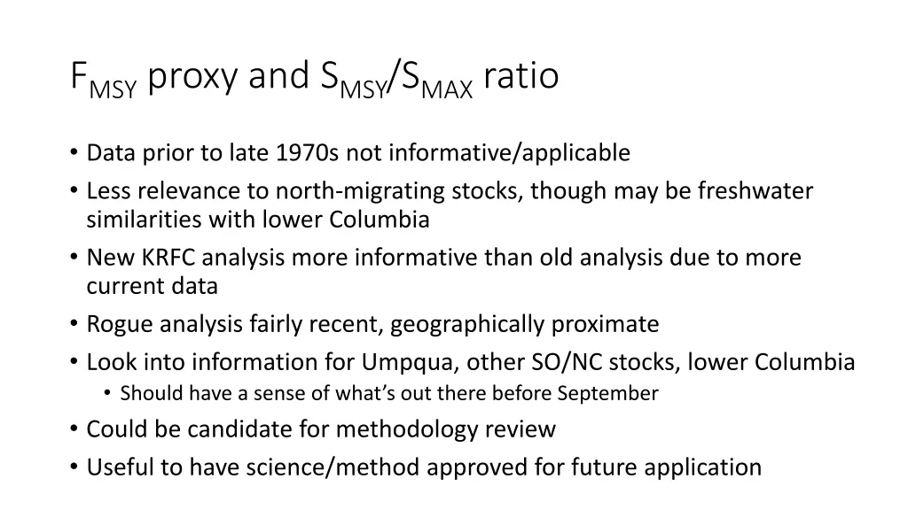 f msy proxy and s msy s max ratio