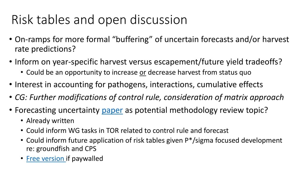 risk tables and open discussion
