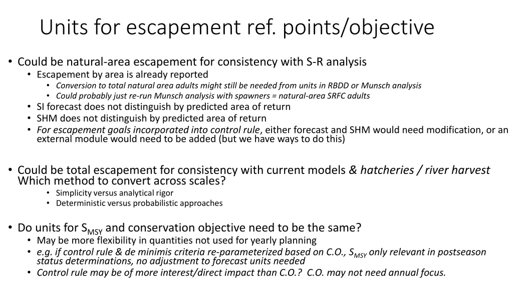 units for escapement ref points objective