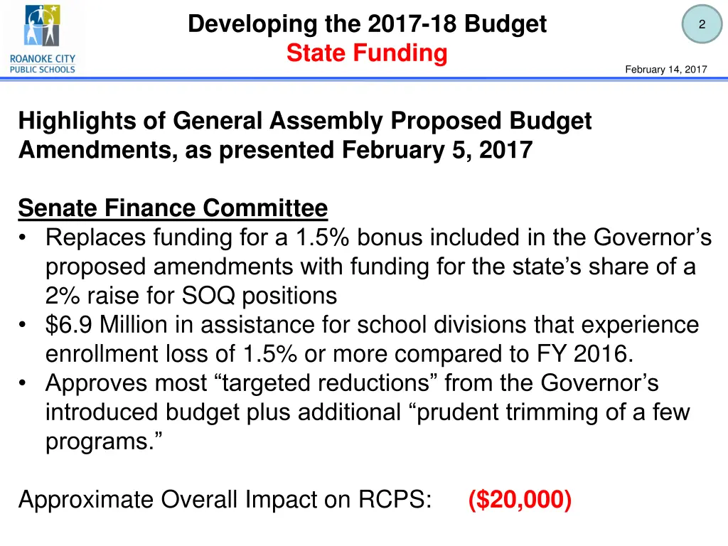 developing the 2017 18 budget state funding