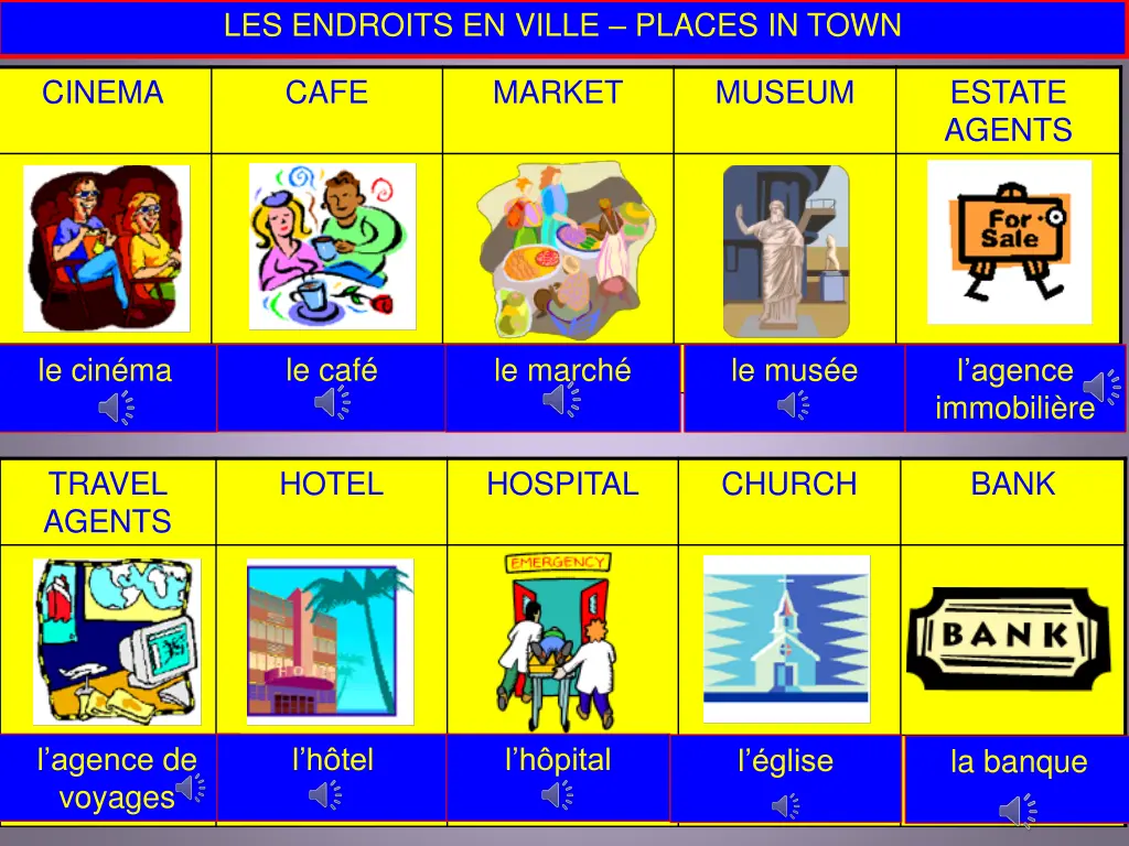 les endroits en ville places in town