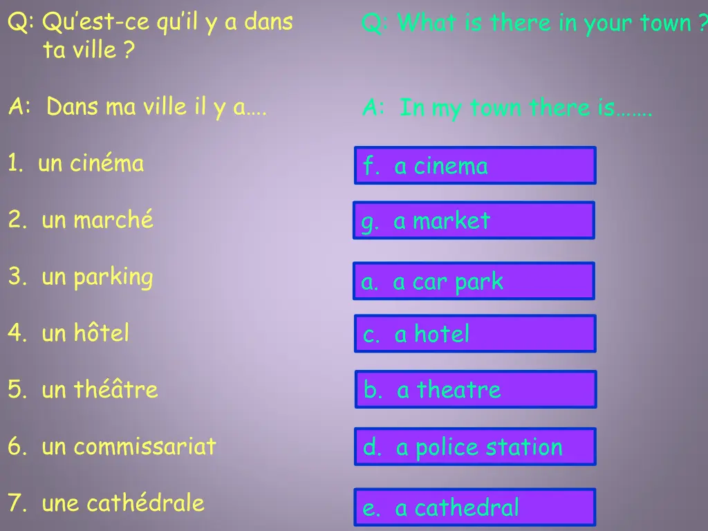 q qu est ce qu il y a dans ta ville