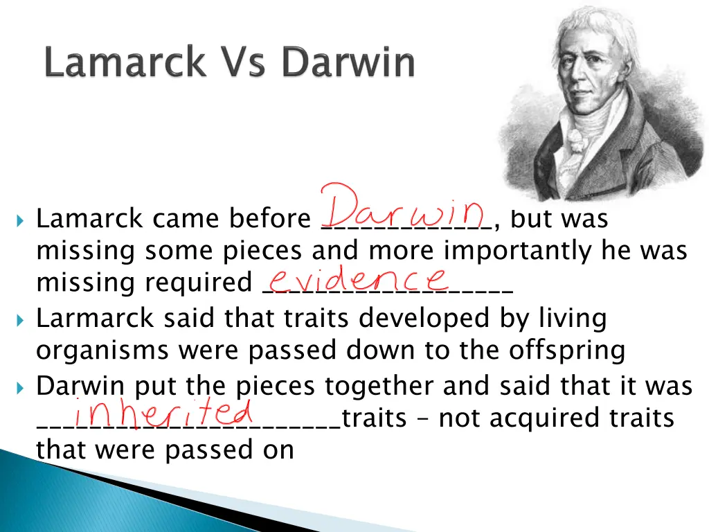 lamarck came before but was missing some pieces