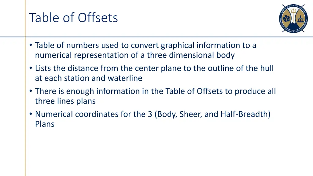 table of offsets