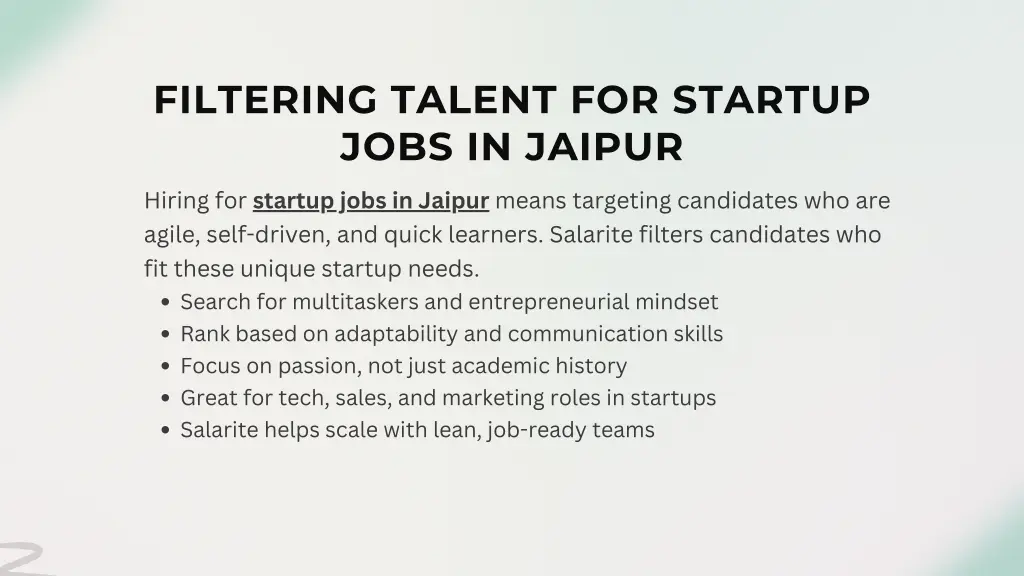 filtering talent for startup jobs in jaipur