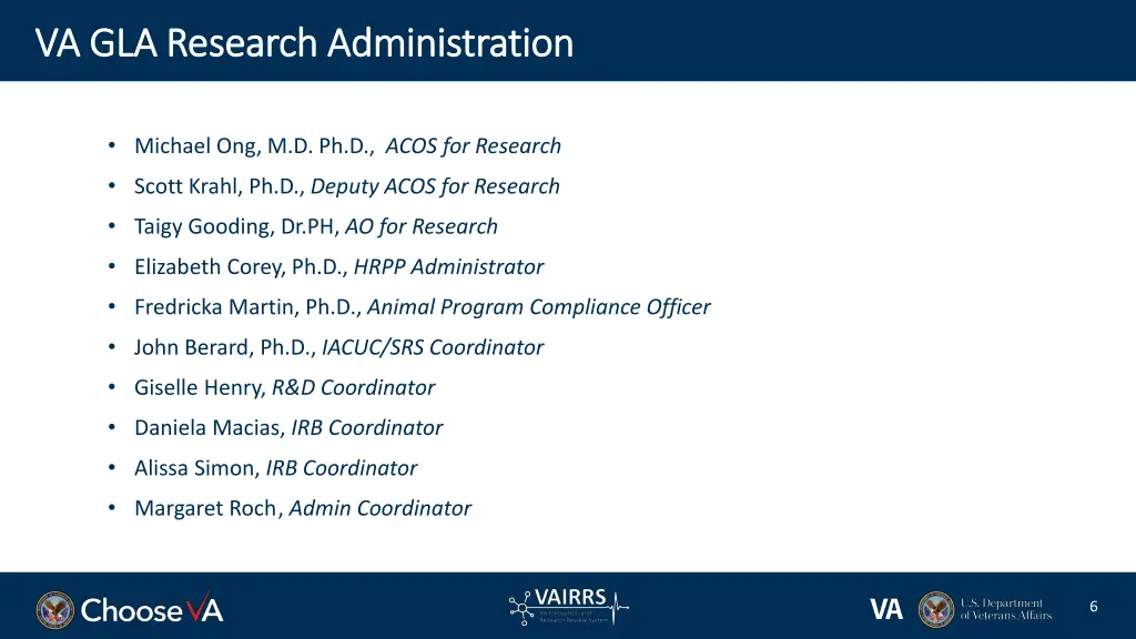 va gla research administration va gla research