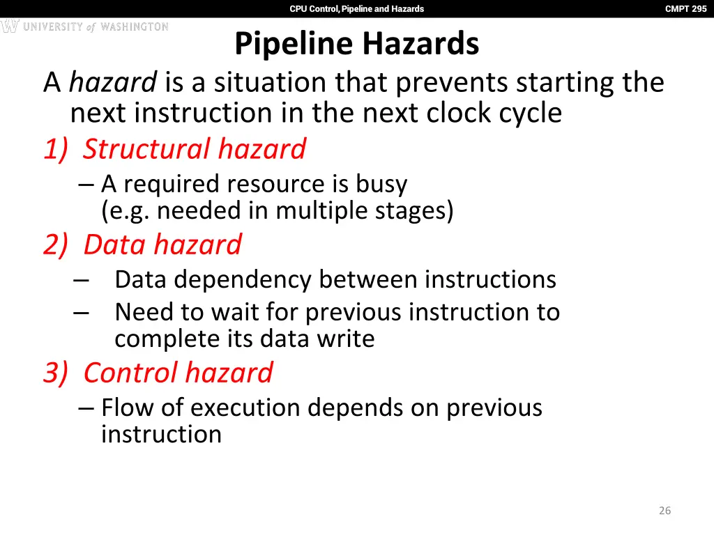 cpu control pipeline and hazards pipeline hazards
