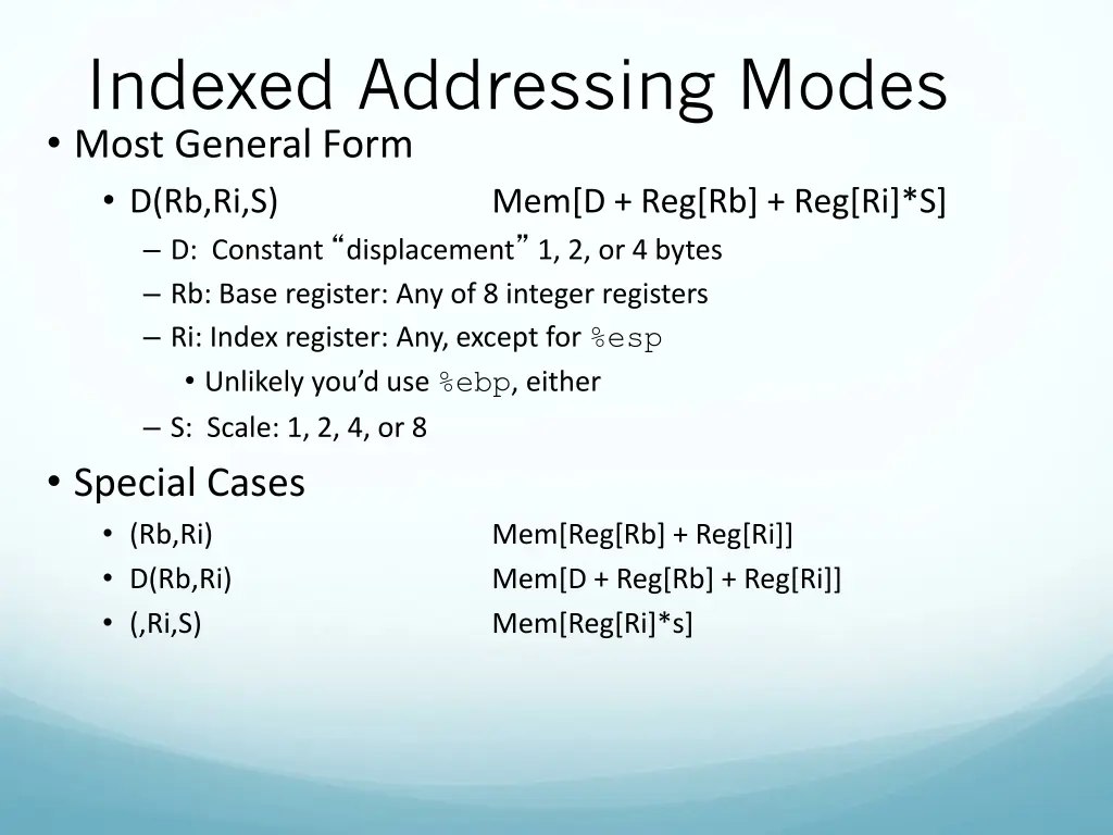 indexed addressing modes most general form
