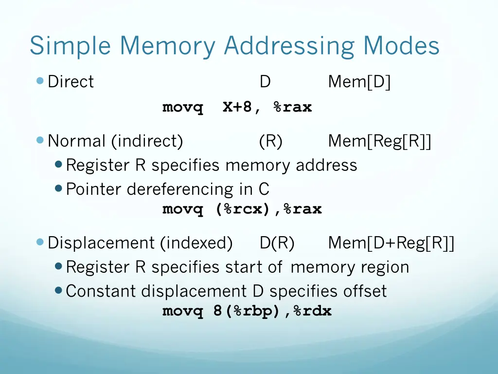 simple memory addressing modes