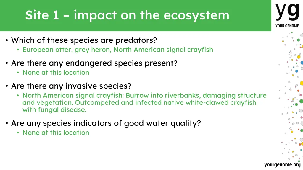 site 1 impact on the ecosystem