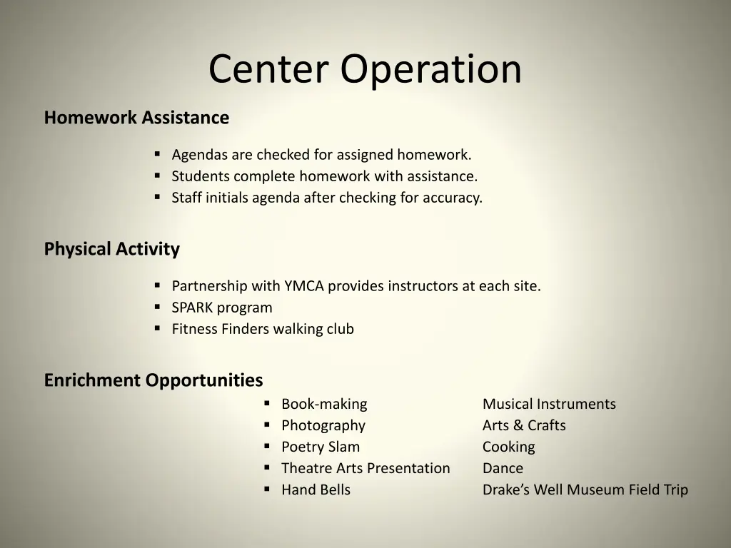 center operation