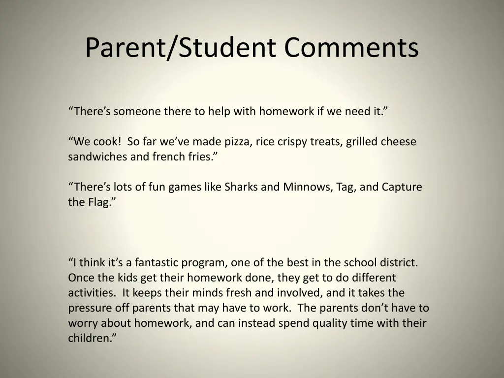 parent student comments