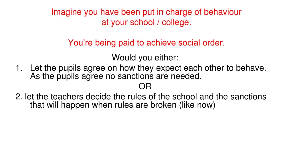 imagine you have been put in charge of behaviour