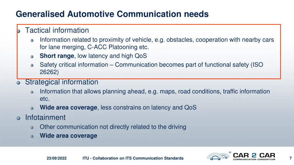 generalised automotive communication needs
