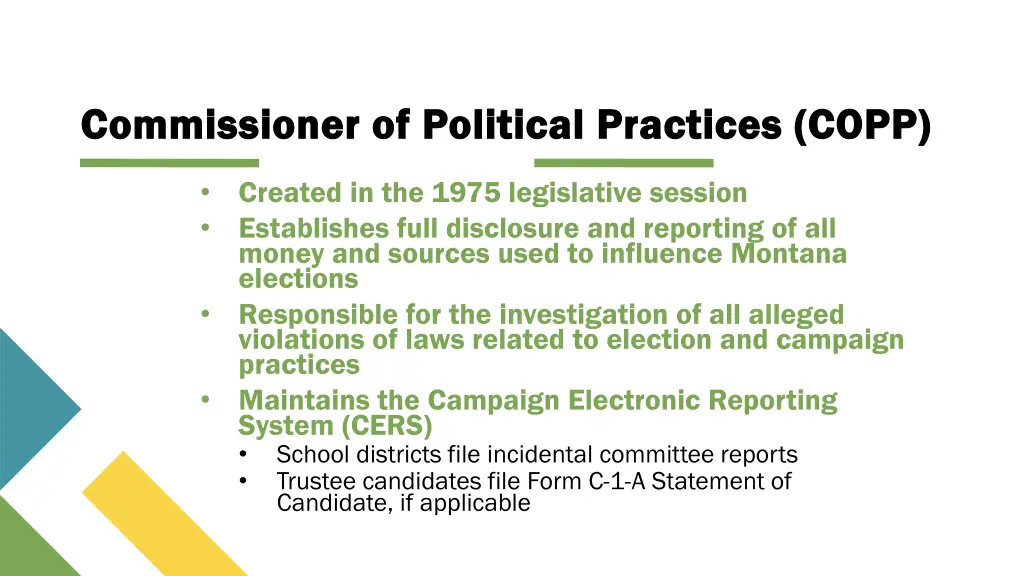 commissioner of political practices copp