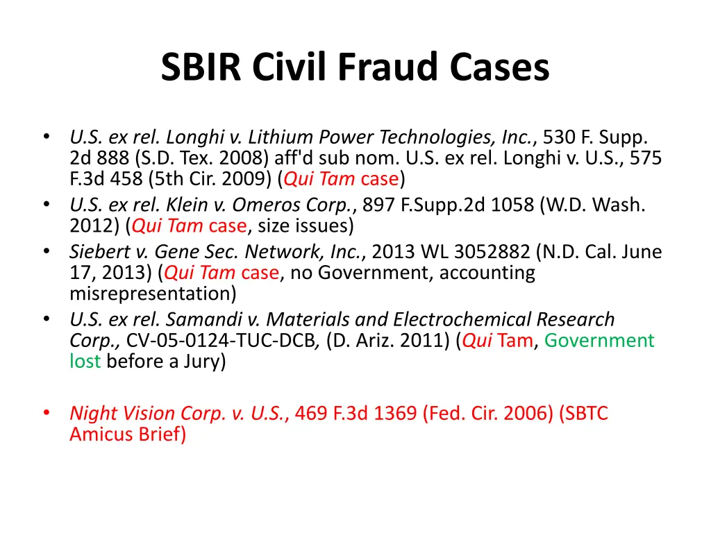 sbir civil fraud cases