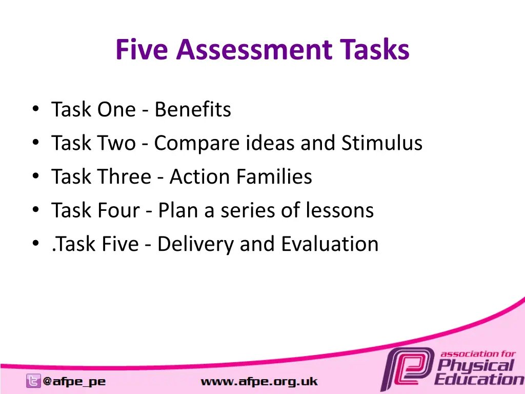 five assessment tasks