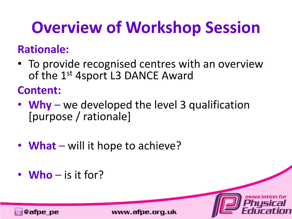 overview of workshop session