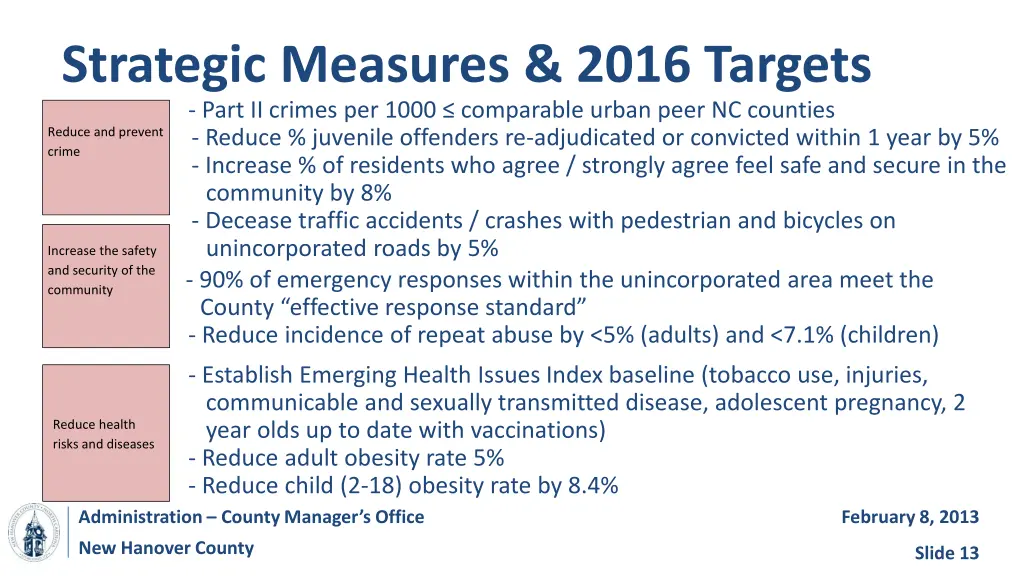 strategic measures 2016 targets part ii crimes