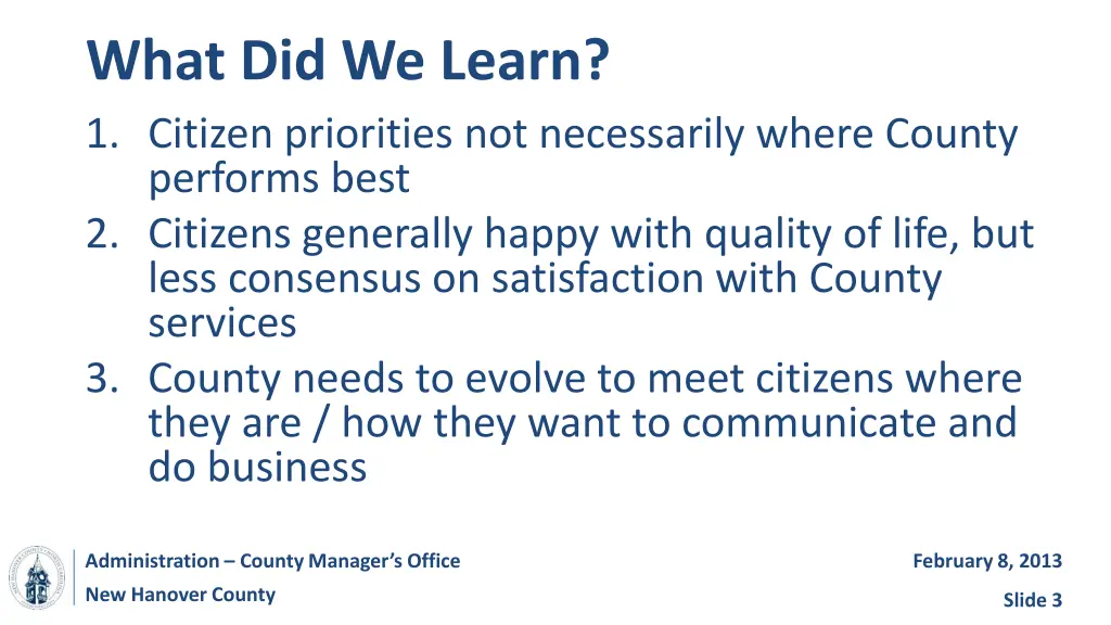 what did we learn 1 citizen priorities