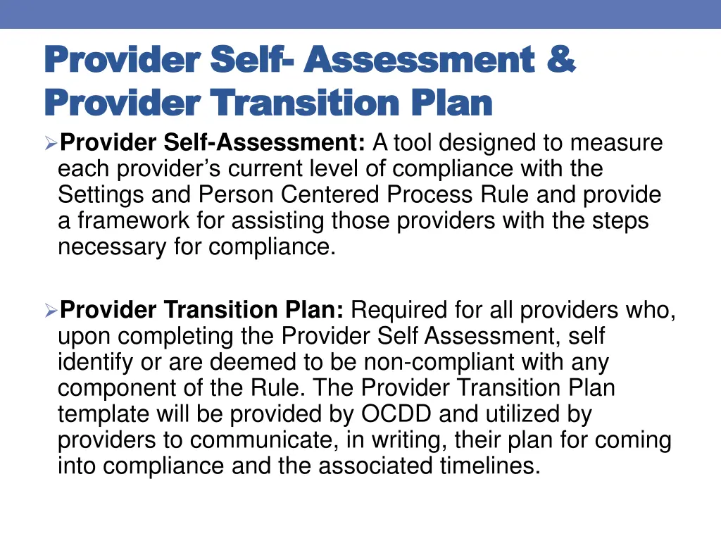provider provider self provider transition plan