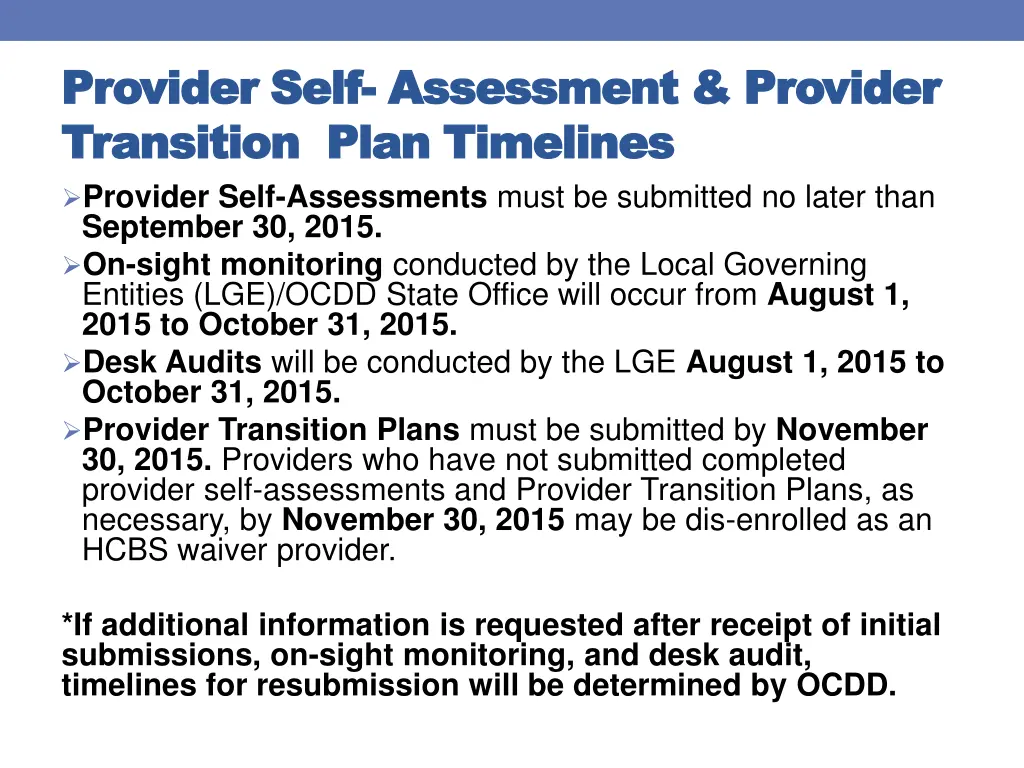 provider provider self transition plan timelines