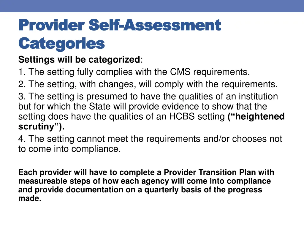 provider self provider self assessment categories