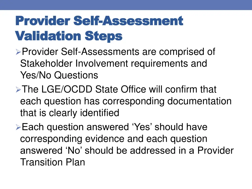 provider self provider self assessment validation