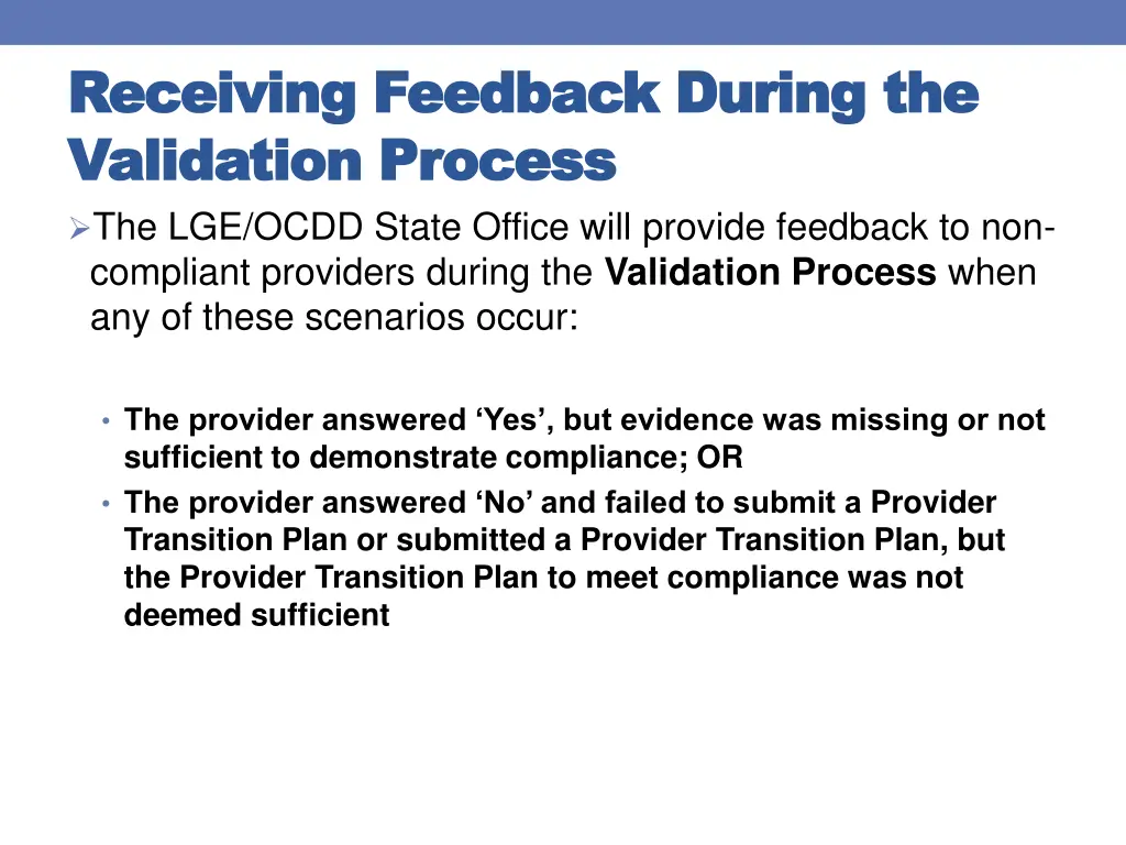 receiving receiving feedback validation process