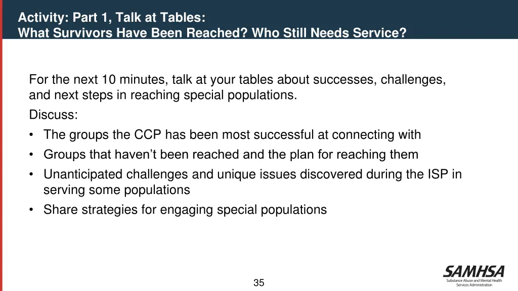activity part 1 talk at tables what survivors