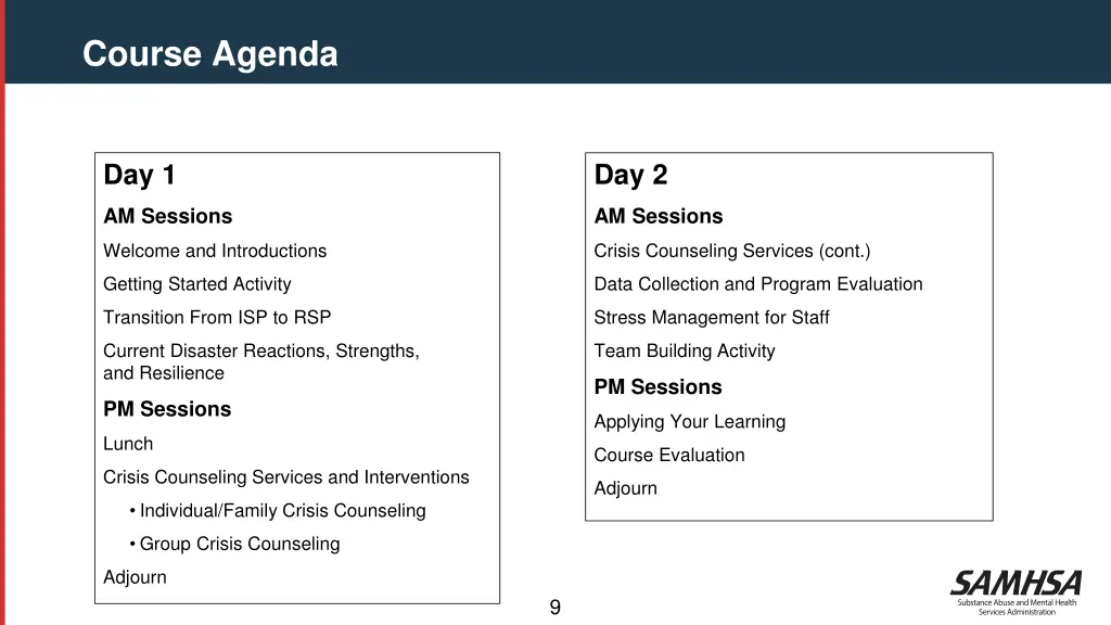course agenda