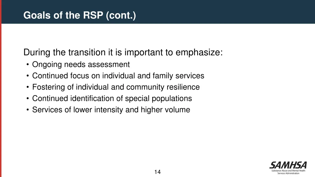 goals of the rsp cont