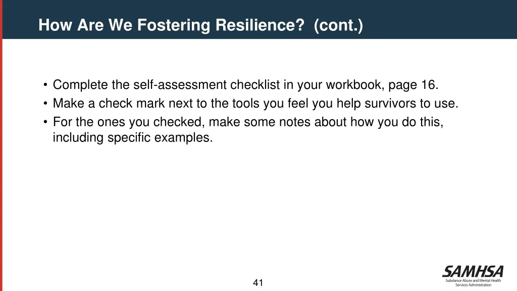 how are we fostering resilience cont 2