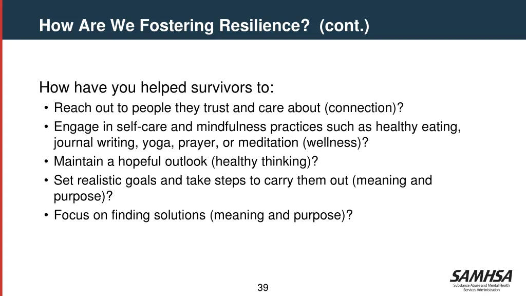 how are we fostering resilience cont