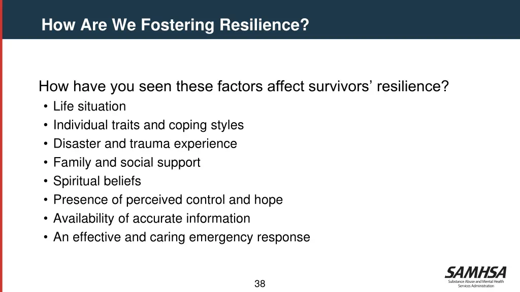 how are we fostering resilience