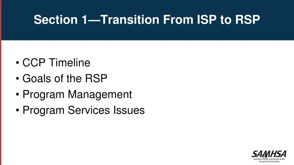 section 1 transition from isp to rsp